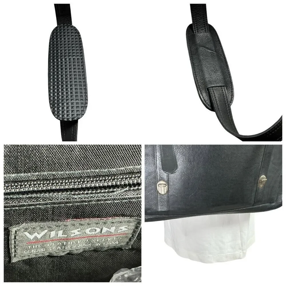 Wilson's Leather Messenger Bag Black Leather Briefcase Crossbody Satchel